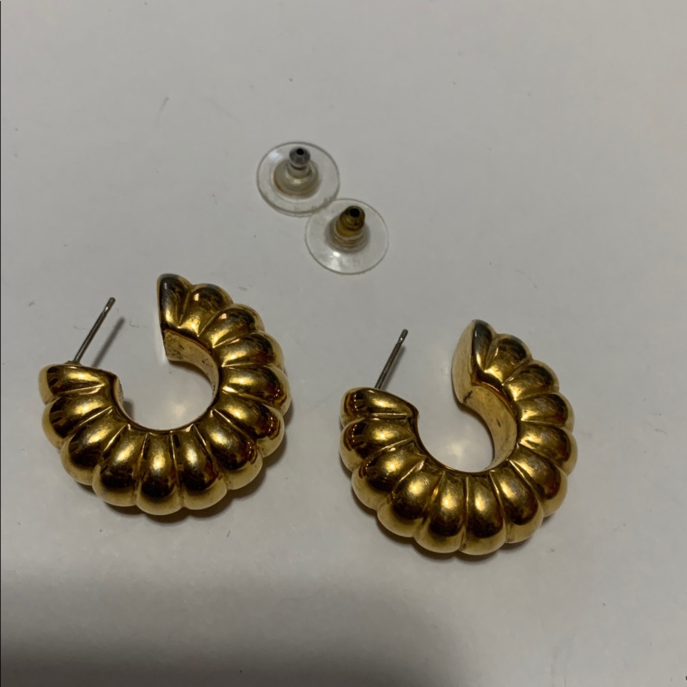 Designer inspired gold tone hollow scalloped 1” hoops pierced Earrings